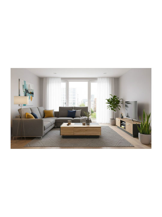 Правоъгълно Централно Кафе Масичка Loft Дървена с Чекмеджета Бежова М125xШ66xВ43см
