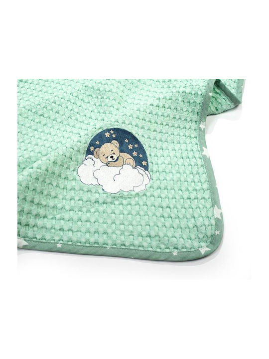 Dimcol Nursery Swaddling Blanket Cloudy Bear Waffle Green with Animal 80x110cm