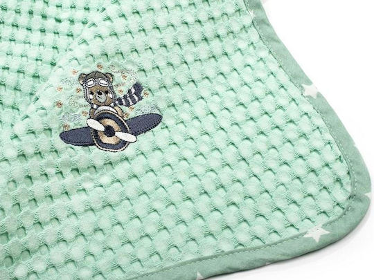 Dimcol Nursery Swaddling Blanket Aviator Waffle Green with Animal 80x110cm