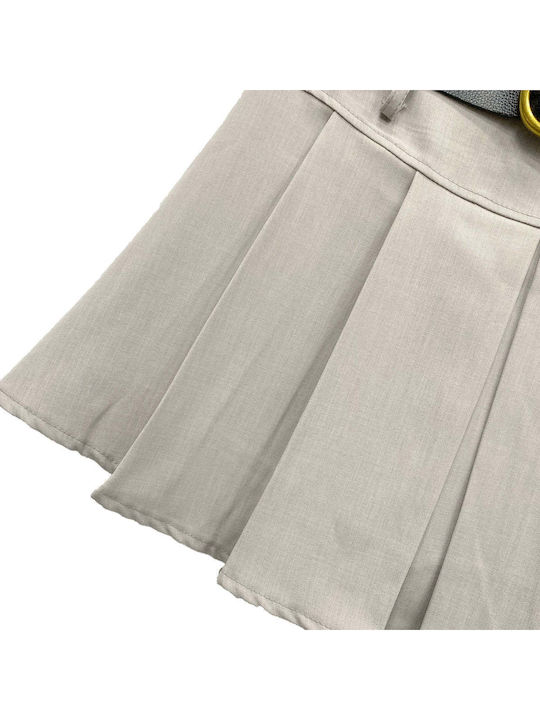 Pleated Mini Skirt Beige