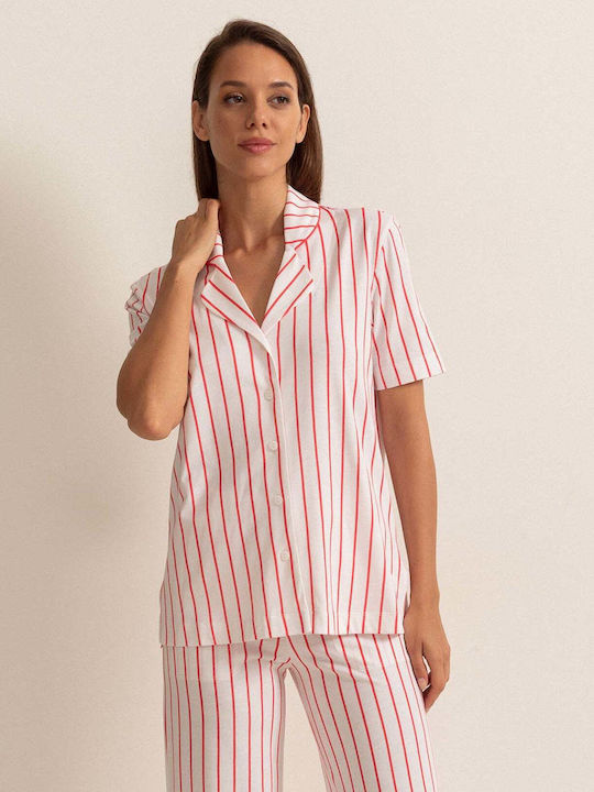 Sofiaman Sofiaman Sommer Baumwollene Damen Schlafanzug Bluse Weiß