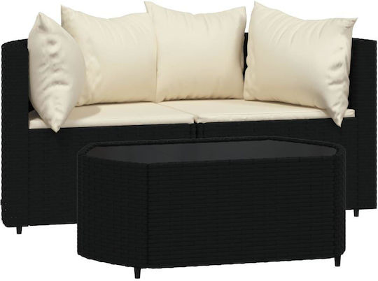 Garten- und Outdoor-Möbelsets Wohnzimmer Typsatz 3 Stück Schwarz mit Kissen Garten- und Outdoor-Möbelsets Wohnzimmer Typsatz 3 Stück Schwarz mit Kissen