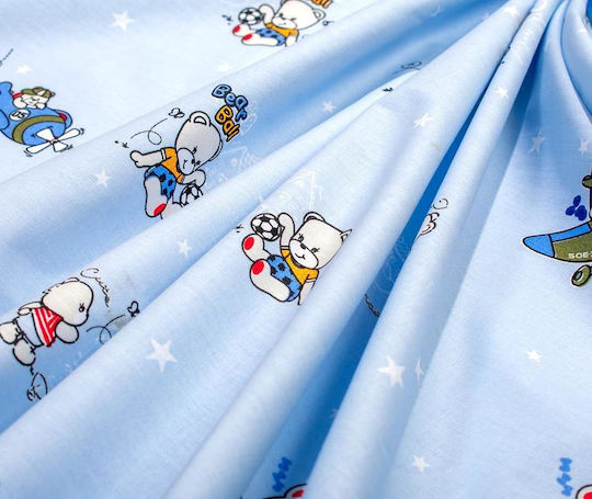 Dimcol Set Baby Crib Cotton Fitted Sheets Bear's Playtime 591 Light Blue 70x140cm