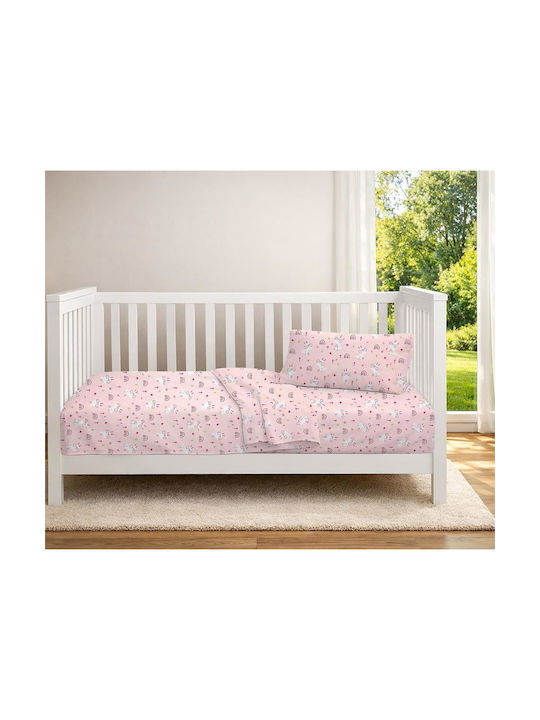 Dimcol Baby Crib Cotton Fitted Sheet Garden 585 Pink 70x140cm