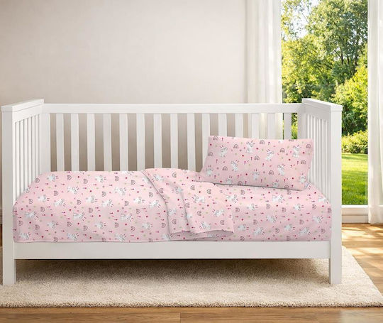 Dimcol Baby Crib Cotton Fitted Sheet Garden 585 Pink 70x140cm