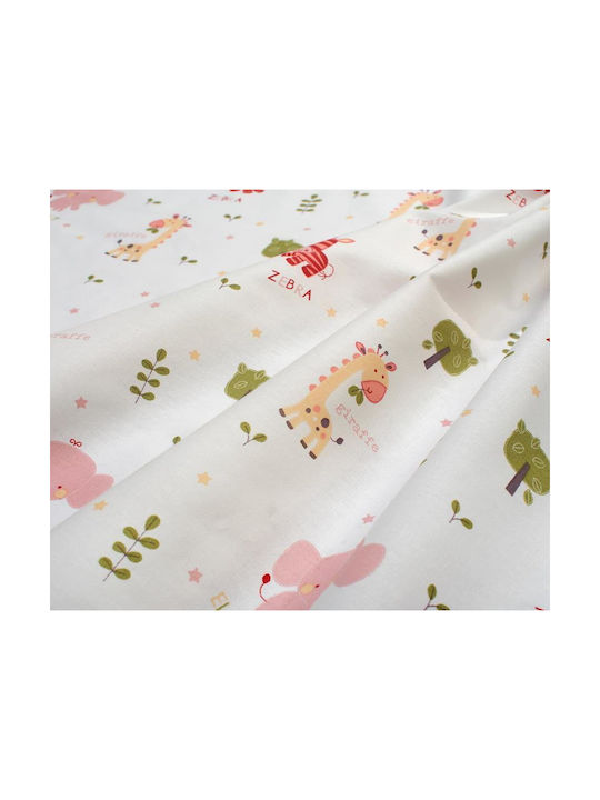 Dimcol Baby Crib Cotton Fitted Sheet Happy Safari 712 White 70x140cm