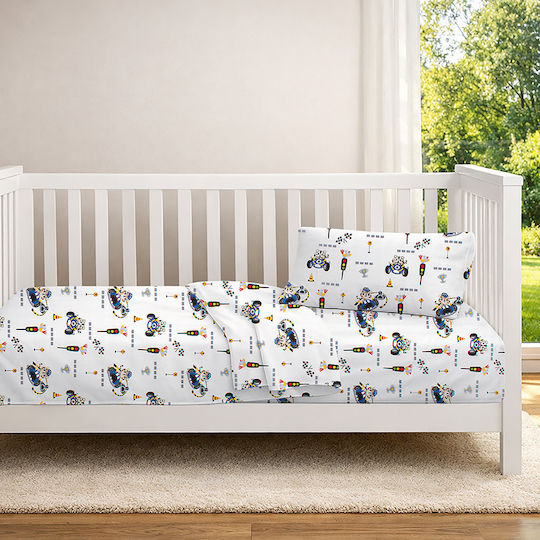 Dimcol Set Baby Crib Cotton Sheets Animal Grand Prix 589 Multicolour 120x160cm 3 Pieces