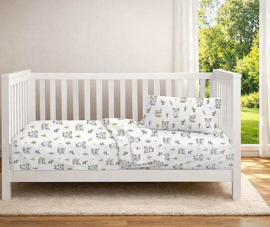 Dimcol Σετ Βρεφικά Σεντόνια Κούνιας Βαμβακερά Baby Foxes 595 Πολύχρωμα 120x160εκ. 3τμχ
