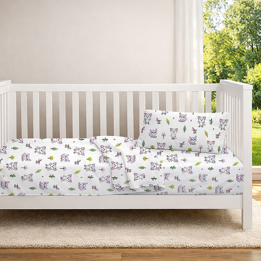 Dimcol Set Baby Crib Cotton Sheets Baby Foxes 594 Multicolour 120x160cm 3 Pieces