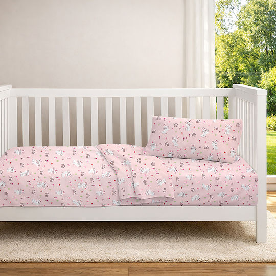 Dimcol Σετ Βρεφικά Σεντόνια Κούνιας Βαμβακερά Rabbit Garden 585 Πολύχρωμα 120x160εκ. 3τμχ