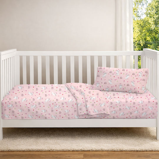 Dimcol Σετ Βρεφικά Σεντόνια Κούνιας Βαμβακερά Rabbit Garden 585 Πολύχρωμα 120x160εκ. 3τμχ