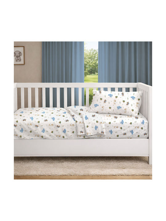 Dimcol Set Baby Crib Cotton Sheets Happy Safari 711 Multicolour 120x160cm 3 Pieces