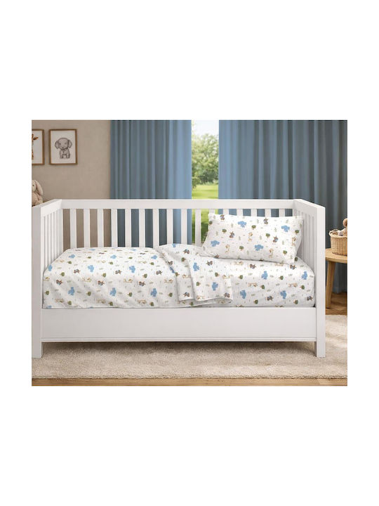 Dimcol Baby Crib Cotton Fitted Sheet Happy Safari 711 White 70x140cm