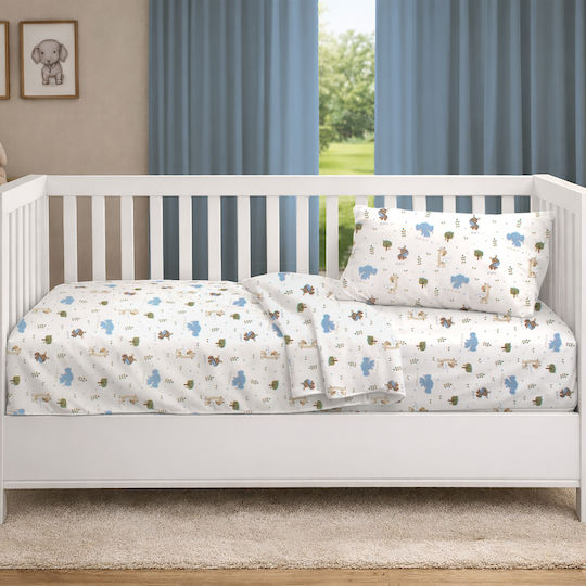 Dimcol Set Baby Crib Cotton Sheets Happy Safari 711 Multicolour 120x160cm 3 Pieces