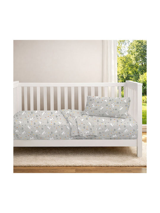 Dimcol Set Baby Crib Cotton Sheets Rabbit Garden Multicolour 120x160cm 3 Pieces
