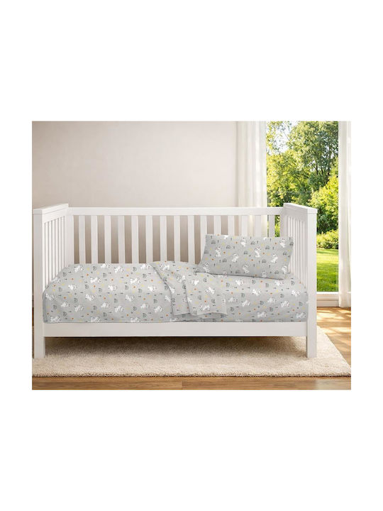 Dimcol Set Baby Crib Cotton Sheets Rabbit Garden Multicolour 120x160cm 3 Pieces