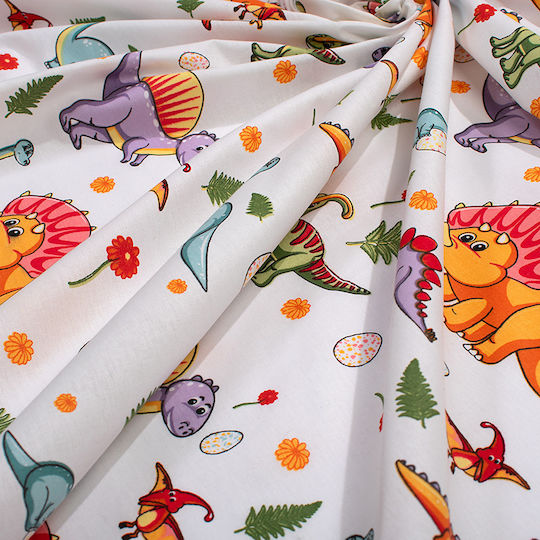 Dimcol Подредба Детски Чаршафи За Количка Памучни Dinosaur 520 Многоцветни 120x160см 3 Бройки