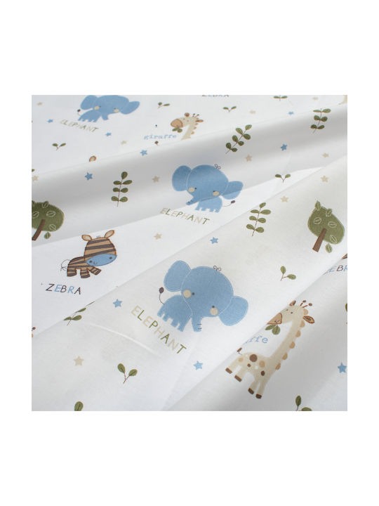 Dimcol Baby Crib Cotton Fitted Sheet Happy Safari 711 White 70x140cm