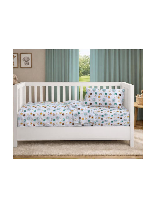 Dimcol Set Baby Crib Cotton Sheets Big Cats 28 Multicolour 120x160cm 3 Pieces