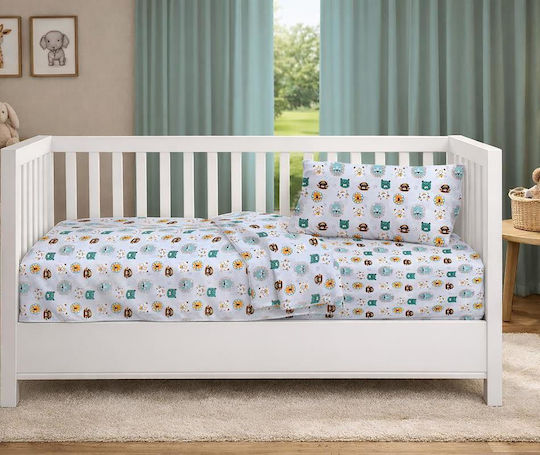 Dimcol Set Baby Crib Cotton Sheets Big Cats 28 Multicolour 120x160cm 3 Pieces