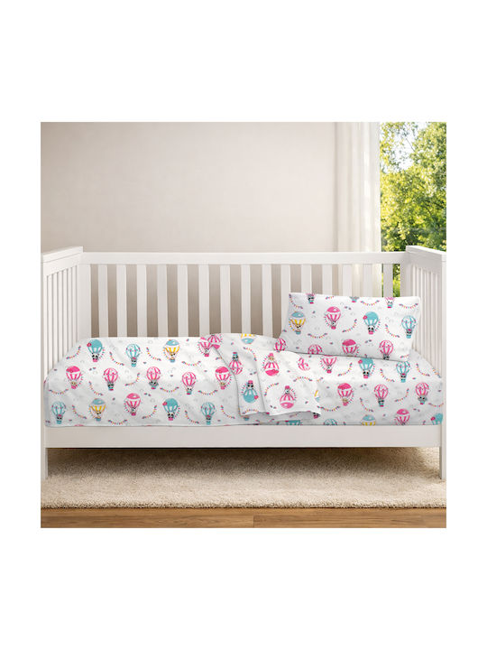 Dimcol Set Baby Crib Cotton Sheets The Floating Zoo Multicolour 120x160cm 3 Pieces