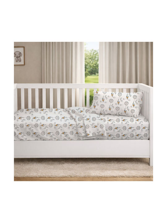 Dimcol Baby Bettlaken Für Krippe Baumwolle Angepasst Floating Bunny 715 Grau 70x140cm