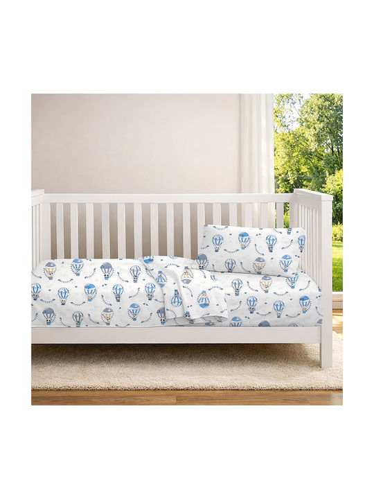 Dimcol Set Baby Crib Cotton Sheets The Floating Zoo 596 Multicolour 120x160cm 3 Pieces