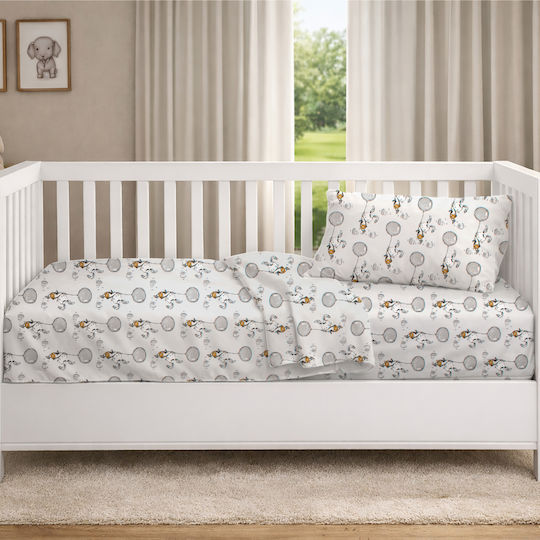 Dimcol Baby Crib Cotton Fitted Sheet Floating Bunny 715 Gray 70x140cm