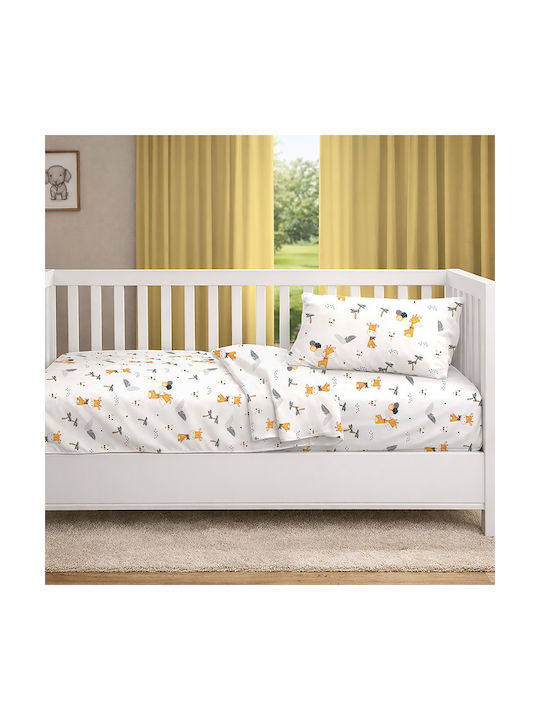 Dimcol Set Baby Crib Cotton Sheets Giraffe Multicolour 120x160cm 3 Pieces