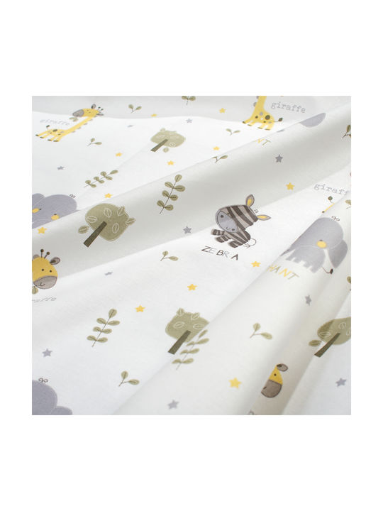 Dimcol Baby Crib Cotton Fitted Sheet Happy Safari 713 White 70x140cm