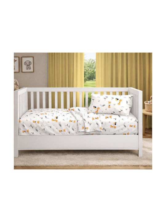 Dimcol Set Baby Crib Cotton Sheets Giraffe Multicolour 120x160cm 3 Pieces