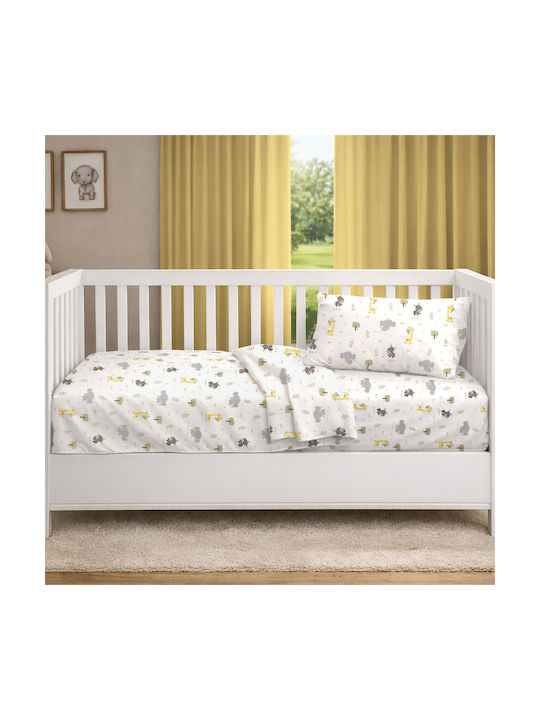Dimcol Baby Crib Cotton Fitted Sheet Happy Safari 713 White 70x140cm