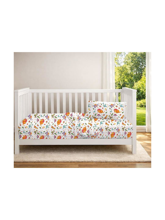 Dimcol Baby Bettlaken Für Krippe Baumwolle Angepasst Dinosaur 520 Weiß 70x140cm