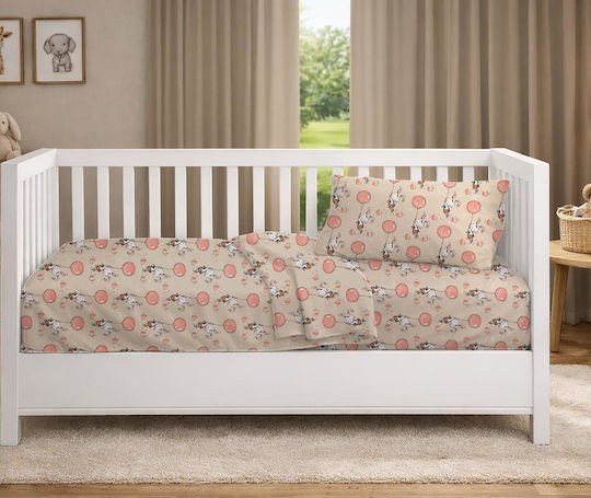 Dimcol Детски Чаршаф За Количка Памучен с Ластик Floating Bunny 714 Бежов 70x140см