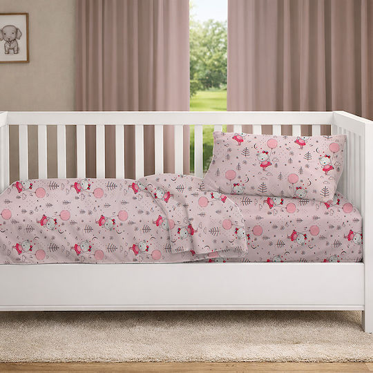 Dimcol Baby Crib Cotton Fitted Sheet Ballerina Bear 598 Pink 70x140cm