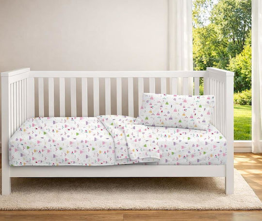 Dimcol Baby Crib Sheet Cotton Fitted Whimsical Mountainside 587 White 70x140cm