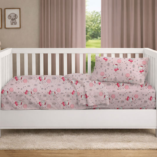 Dimcol Baby Crib Cotton Fitted Sheet Ballerina Bear 598 Pink 70x140cm