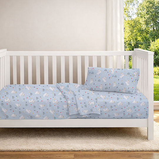 Dimcol Baby Crib Cotton Fitted Sheet Rabbit Garden 584 Light Blue 70x140cm