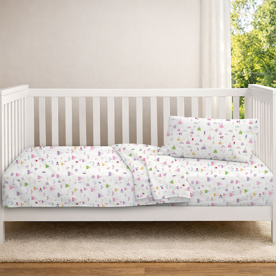 Dimcol Baby Crib Sheet Cotton Fitted Whimsical Mountainside 587 White 70x140cm