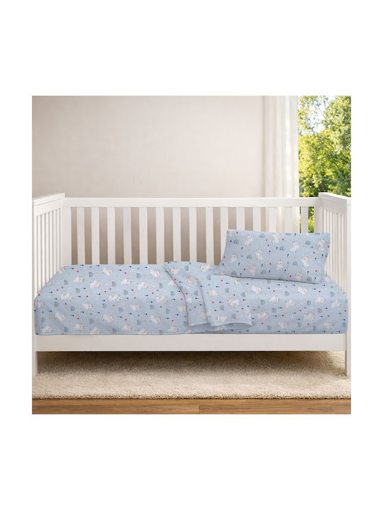 Dimcol Baby Crib Cotton Fitted Sheet Rabbit Garden 584 Light Blue 70x140cm