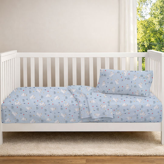 Dimcol Baby Crib Cotton Fitted Sheet Rabbit Garden 584 Light Blue 70x140cm