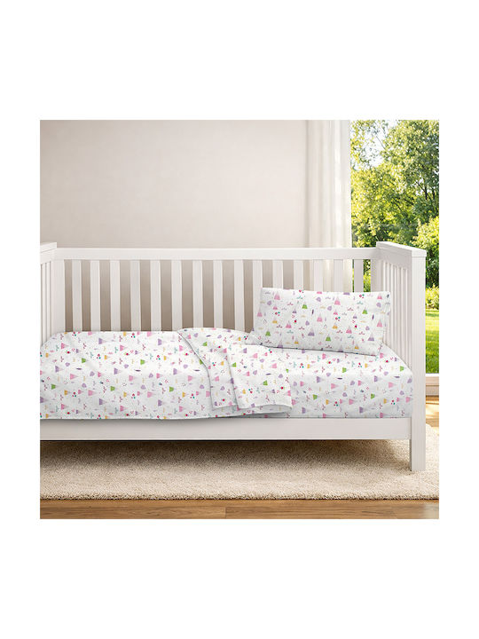 Dimcol Set Baby Crib Cotton Sheets Whimsical Mountainside 587 Multicolour 120x160cm 3 Pieces
