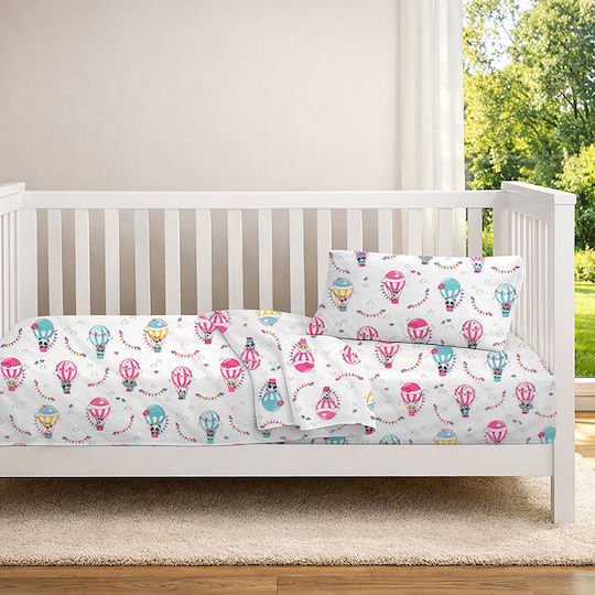 Dimcol Baby Crib Cotton Fitted Sheet Floating Zoo 597 White 70x140cm