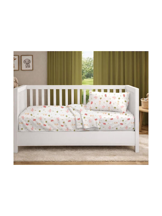 Dimcol Set Baby Crib Cotton Sheets Happy Safari 712 Multicolour 120x160cm 3 Pieces