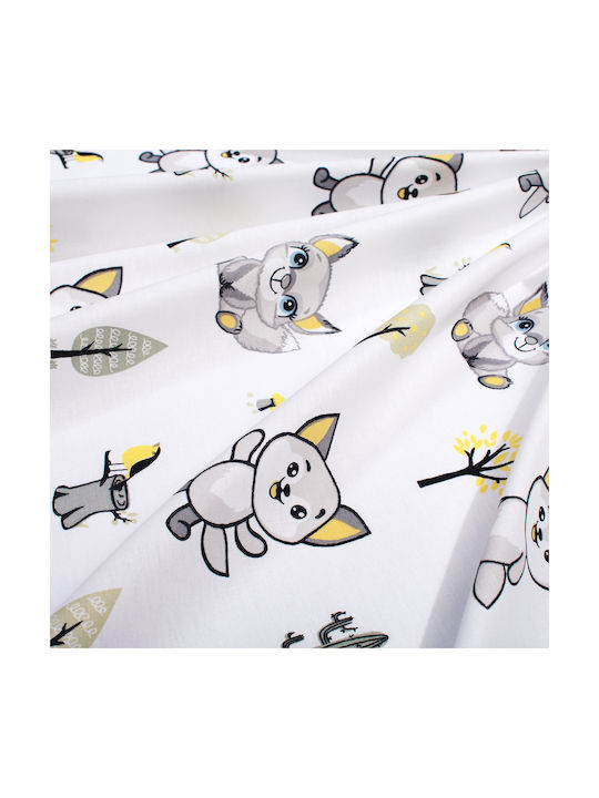 Dimcol Детски Чаршаф За Количка Памучен с Ластик Baby Foxes 595 Бял 70x140см