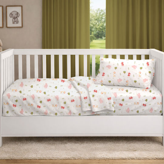 Dimcol Set Baby Crib Cotton Sheets Happy Safari 712 Multicolour 120x160cm 3 Pieces