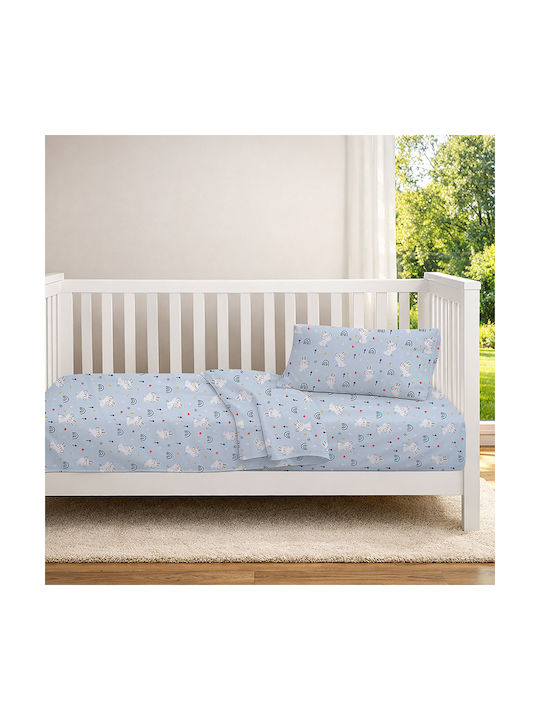 Dimcol Set Baby Crib Cotton Sheets Rabbit Garden Multicolour 120x160cm 3 Pieces