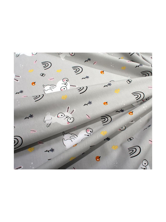 Dimcol Детски Чаршаф За Количка Памучен с Ластик Rabbit Garden 586 Сив 70x140см