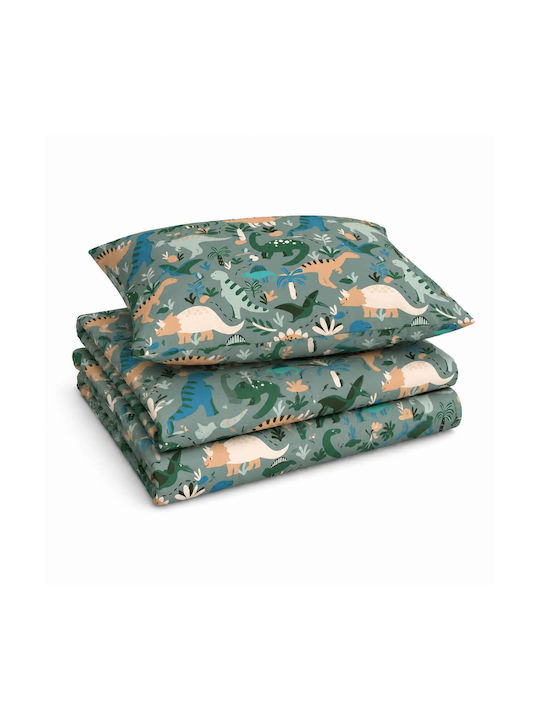 Astron Italy Set Baby Crib Cotton Fitted Sheets Dinosaurs Multicolour 170x130cm 3 Pieces