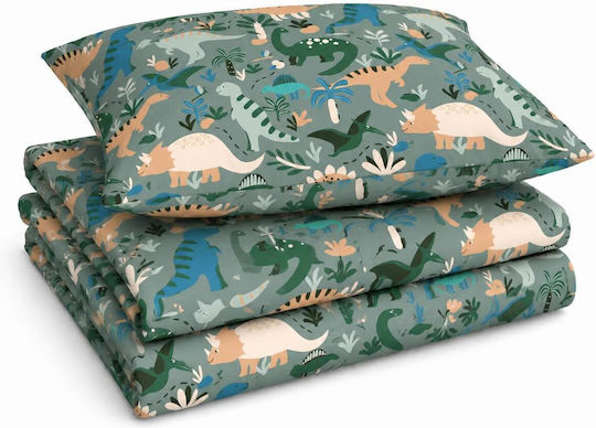 Astron Italy Set Baby Crib Cotton Fitted Sheets Dinosaurs Multicolour 170x130cm 3 Pieces